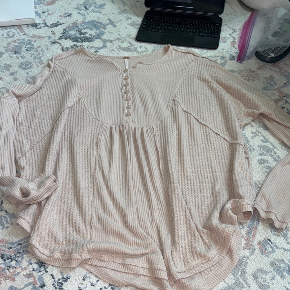 Free People Blush Ribbed Blouse size small